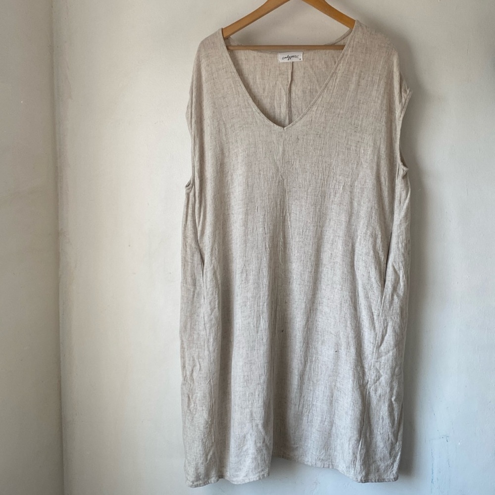 Carly Jean Los Angeles Natural Beige Linen Midi Dress